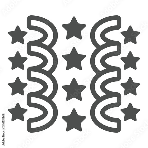 Festive ribbons, serpentine, stars solid icon, mother day concept. Vector graphics. Holiday decoration sign on white background, glyph style icon for mobile or web design.