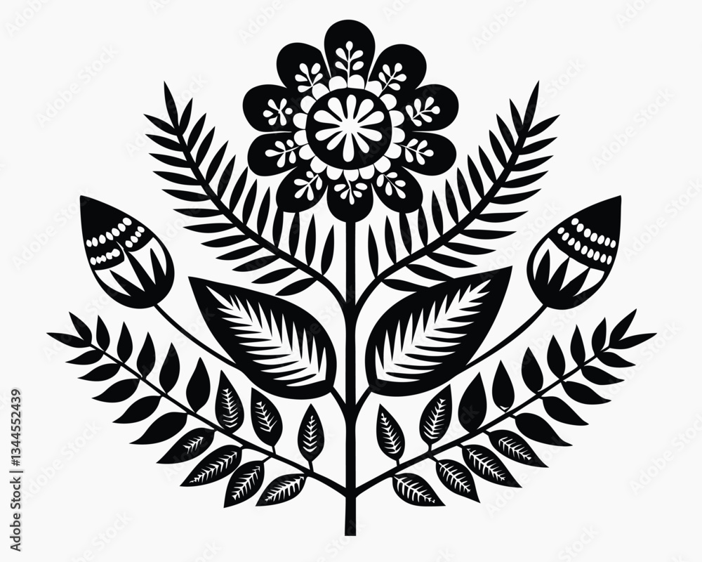 Fototapeta premium Black and White Stylized Flower Illustration