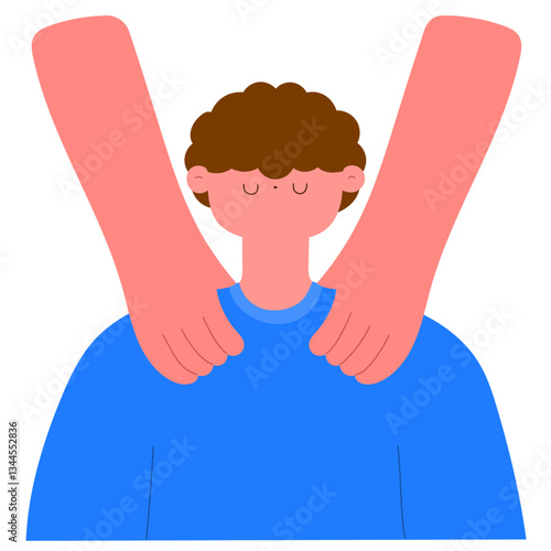 man enjoying a neck and shoulder massage, relaxation and stress relief flat vector illustration