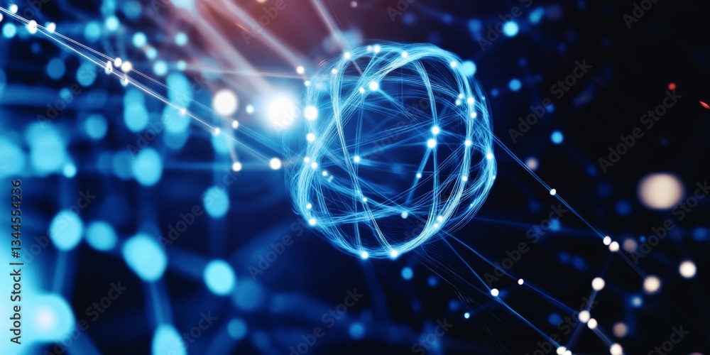 Obraz premium Quantum network visualization background, glowing quantum connections representing quantum computing