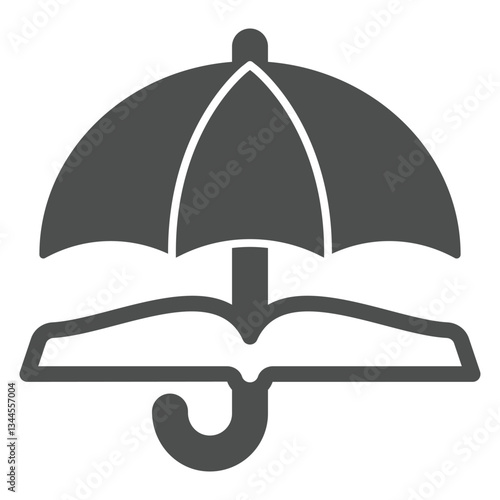 Umbrella with book solid icon, jurisprudence concept. Vector graphics. Open book and parasol sign on white background, glyph style icon for mobile or web design.