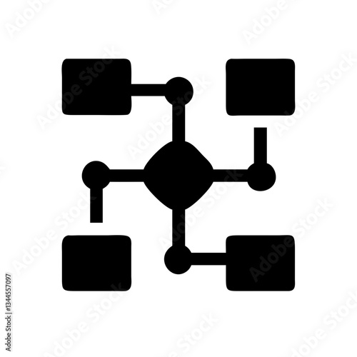 Distributed network icon featuring a central node connected to multiple blocks on a simple background
