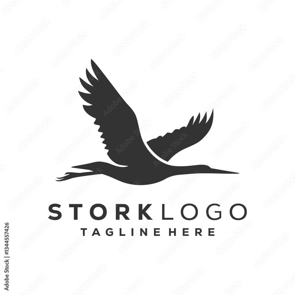Obraz premium Stork logo vector illustration. flying stork logo template, Beautiful flying bird