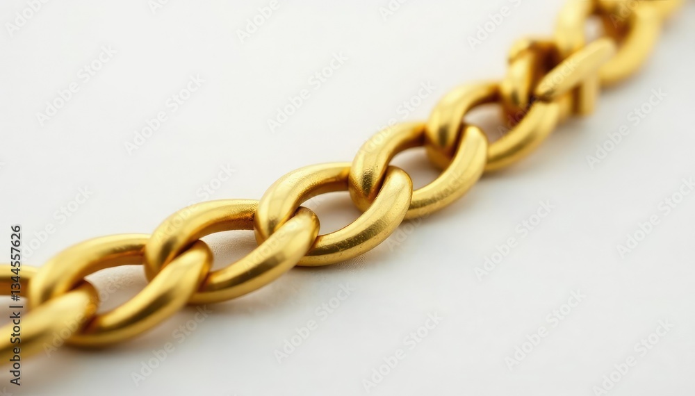 Fototapeta premium Close-up of a gold hip hop chain on white background, metal, reflecting