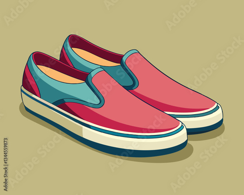 Red Canvas Slip On Shoes. Casual Style Illustration