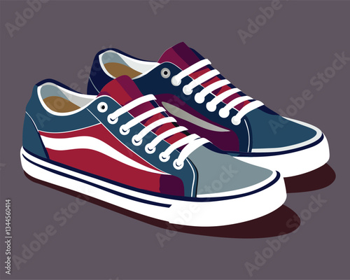 Red and Blue Canvas Sneakers. Casual Footwear for Street Style