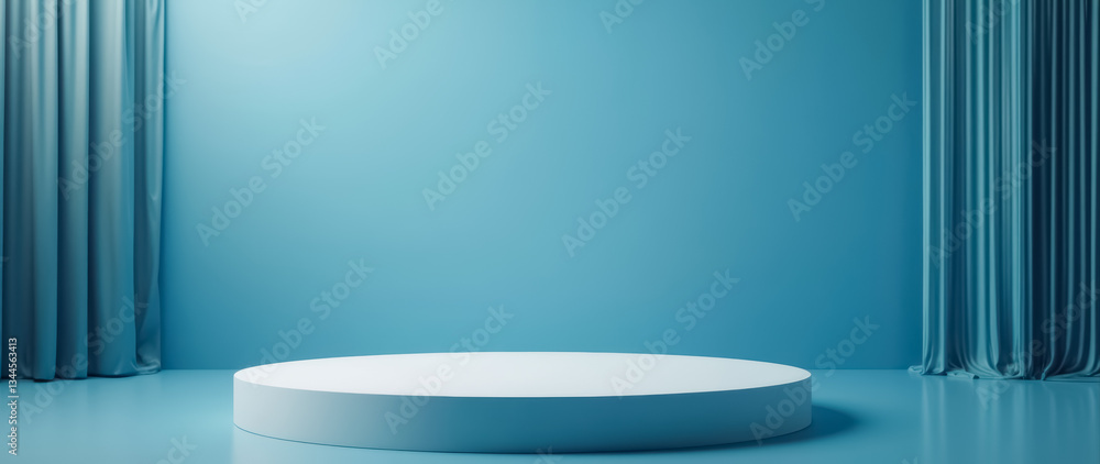 cylindrical platform in a serene blue minimalist setting cylindrical platform in a serene blue minimalist setting