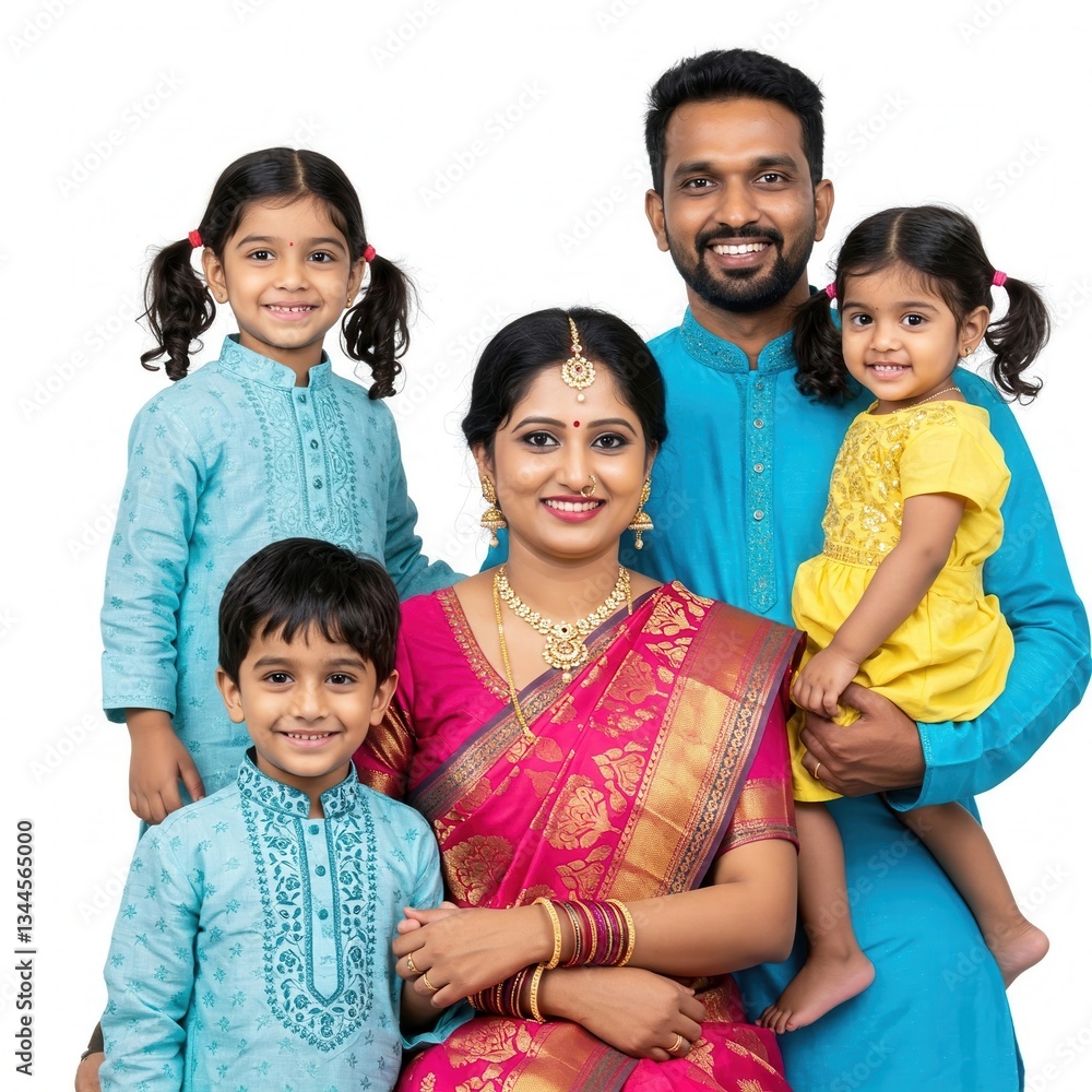 Warm and Joyful Portrait of a South Asian Family with Three Young Children Warm and Joyful Portrait of a South Asian Family with Three Young Children