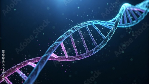 3d dna double helix with blue and pink glow isolated on dark background
