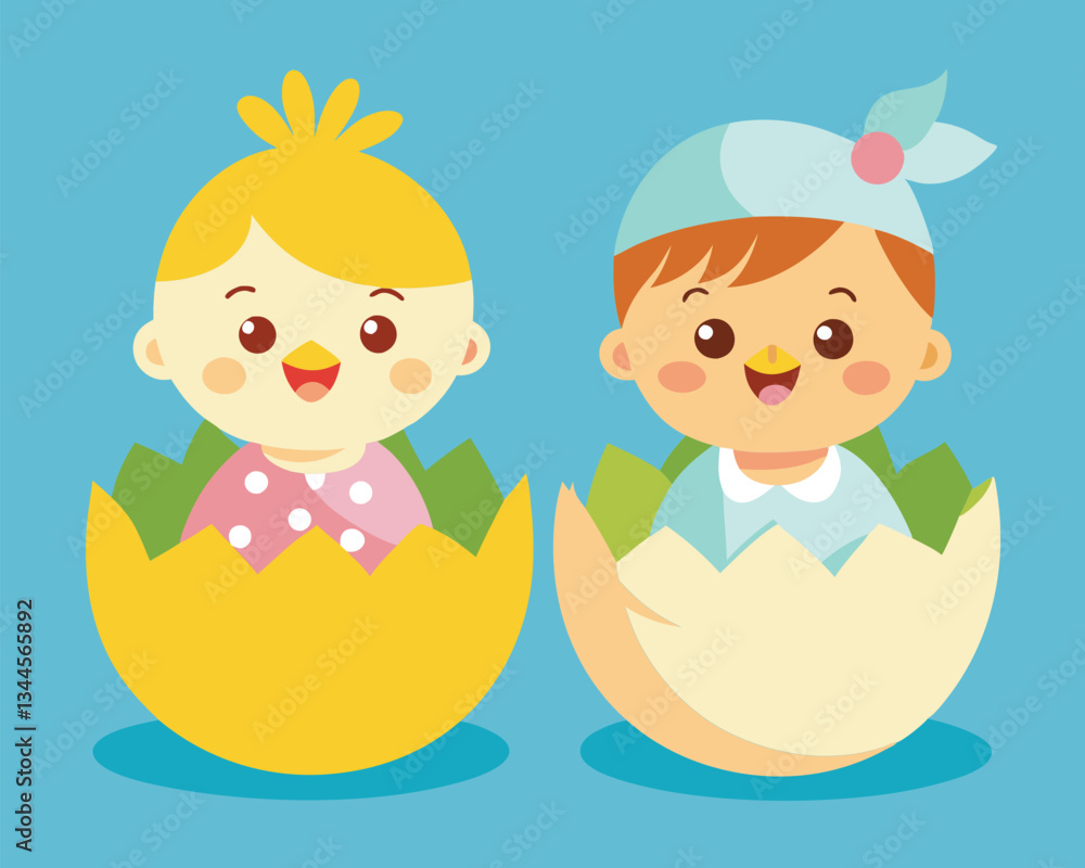 Cute Baby Chicks Hatching from Eggs. Easter Illustration Cute Baby Chicks Hatching from Eggs. Easter Illustration