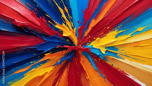 Eruption of Colors – A bold splash of reds, blues, and yellows in a painterly style.