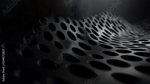 Dark wavy perforated metal sheet with abstract background, use as decoration