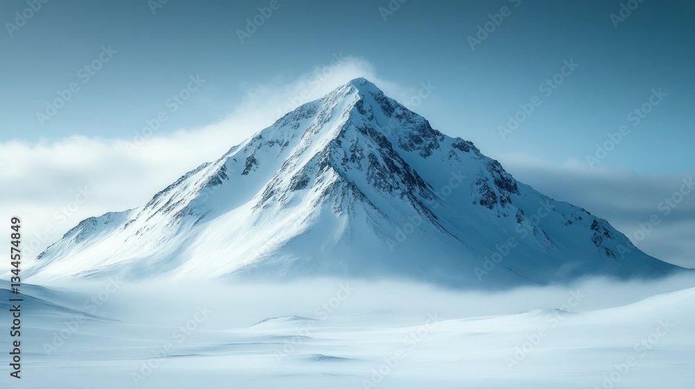 Majestic snow-capped mountain peak in a winter landscape with windswept clouds. Majestic snow-capped mountain peak in a winter landscape with windswept clouds.