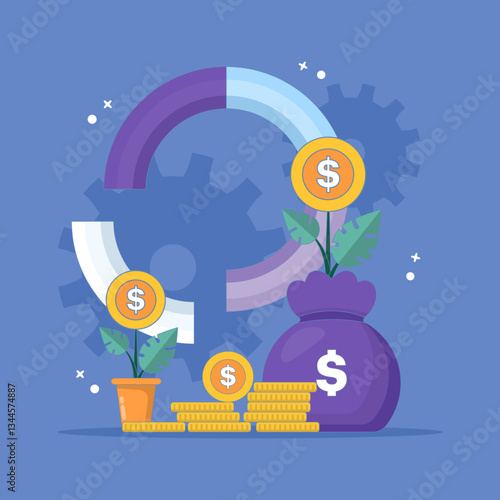 investment management concept. managing and selecting assets or stocks to invest in. profit, return, economy and finance. graph. flat style design illustration in the background.