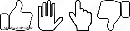 Hand gestures icon set in line style. isolated on transparent background