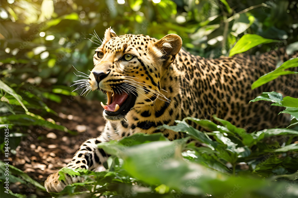 Majestic Leopard Resting on a Tree Branch in the Wild Majestic Leopard Resting on a Tree Branch in the Wild