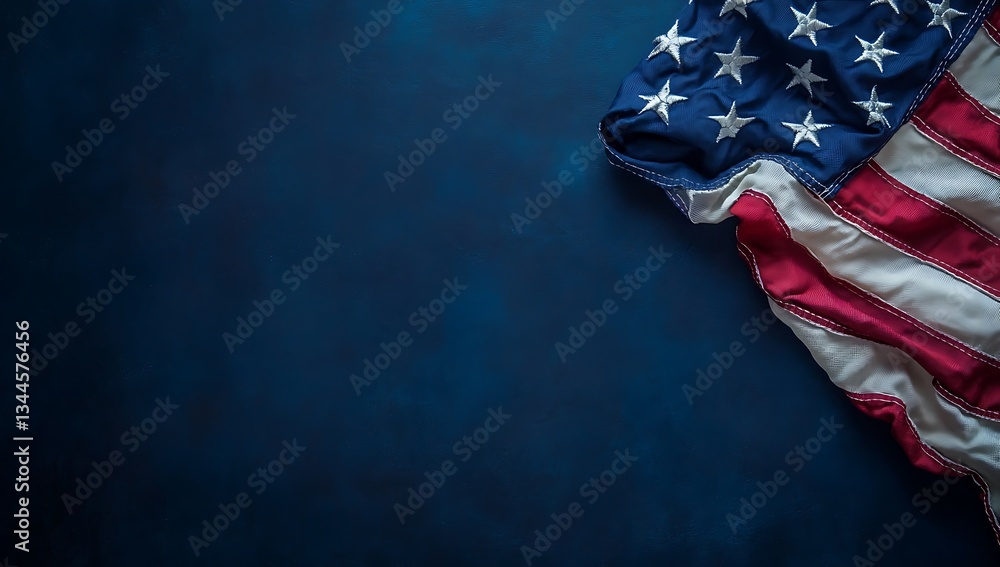 Fototapeta premium A folded American flag on the right side with copy space