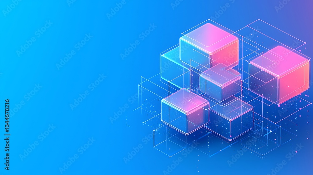 Stack of futuristic translucent blocks on blue background for tech illustration Stack of futuristic translucent blocks on blue background for tech illustration
