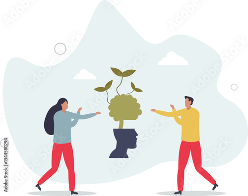 Environmental psychology for individual and environment surrounding.Social behavior and mindset in field of nature.flat character life .