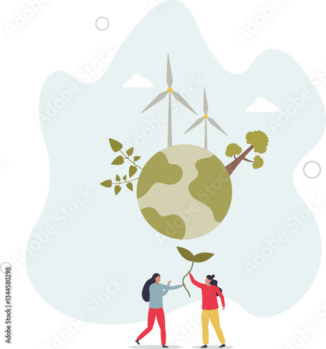 Green eco life community with ecological lifestyle.flat character life .