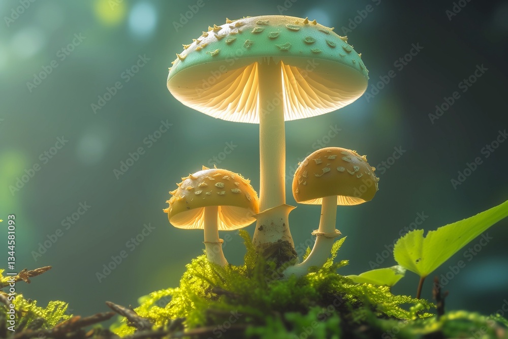Fototapeta premium beautiful mushrooms in deep forest on blurred background