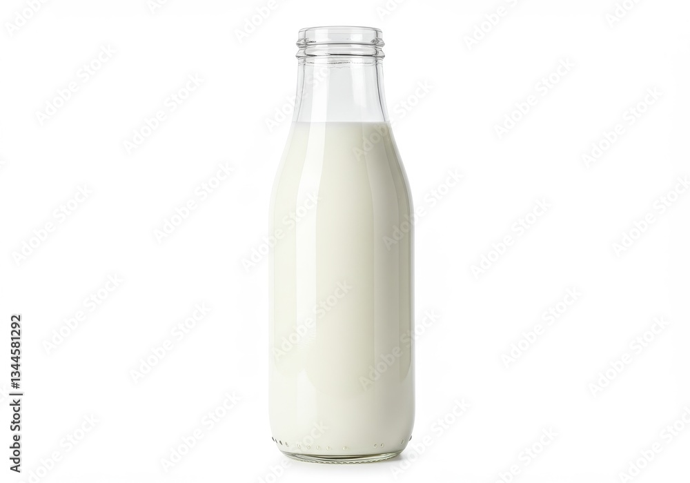 Fresh Milk Bottle on White - A glass bottle filled with fresh creamy milk, symbolizing purity, nutrition, health, refreshment, and dairy goodness Fresh Milk Bottle on White - A glass bottle filled with fresh creamy milk, symbolizing purity, nutrition, health, refreshment, and dairy goodness