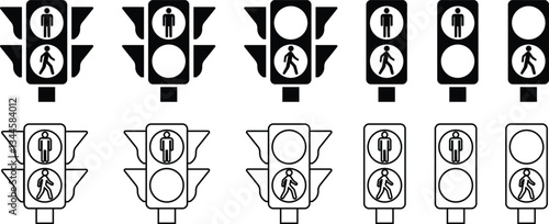 Traffic light interface icon in flat, line set. isolated in transparent background