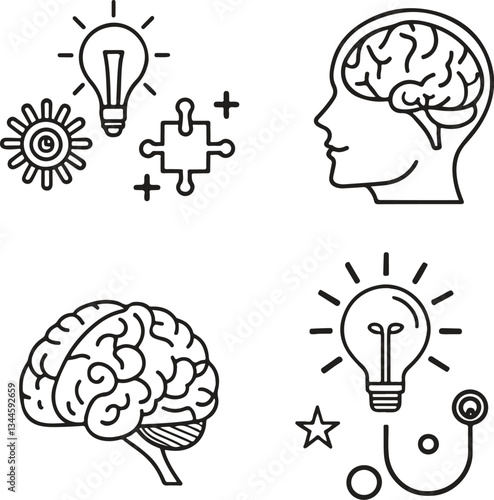 Brain Icons Set - Editable Stroke, Intelligence, Mind, Psychology Vector