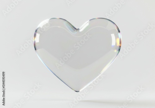 Transparent Glass Heart - A pristine, translucent glass heart floats against a light gray background, showcasing its delicate curves and subtle iridescence