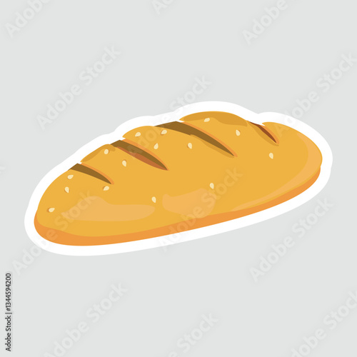 Bread Vector Illustration Sticker. A vector illustration of a golden loaf of bread with sesame seeds. Perfect for bakery designs, food packaging, menu decorations, and digital stickers