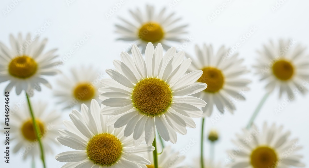 White Daisies in Soft Light - A cluster of daisies, symbols of purity, innocence, new beginnings, hope, and peace, bathed in soft light against a white background White Daisies in Soft Light - A cluster of daisies, symbols of purity, innocence, new beginnings, hope, and peace, bathed in soft light against a white background