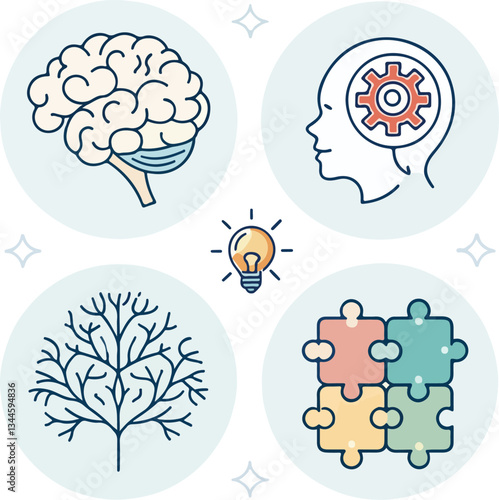 Brain Icons Set - Editable Stroke, Intelligence, Mind, Psychology Vector