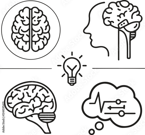 Brain Icons Set - Editable Stroke, Intelligence, Mind, Psychology Vector