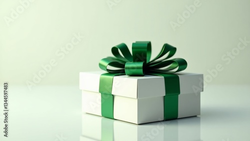 Pristine snowwhite gift box with green satin bow photo