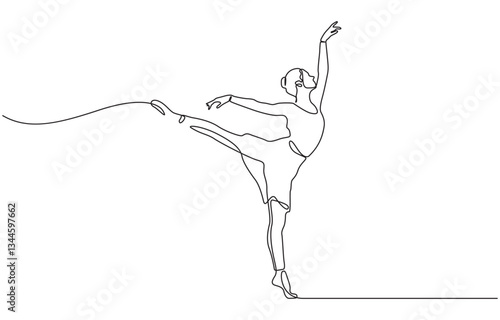 Single continuous line drawing ballerina in ballet motion dance style, Single line drawing of woman ballet dancer. Woman ballet dancer line art style vector illustration.