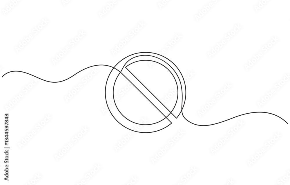 Obraz premium Prohibition sign in continuous line drawing style. Line art of the STOP symbol, Prohibition sign in one line drawing. One line drawing background.