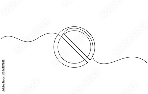 Prohibition sign in continuous line drawing style. Line art of the STOP symbol, Prohibition sign in one line drawing. One line drawing background.