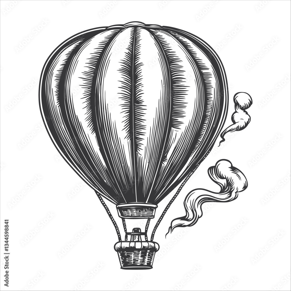 Obraz premium Vintage Hot Air Balloon Illustration with Whimsical Smoke Effects