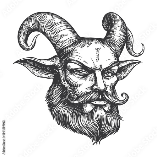 Detailed Illustrative Portrait of a Mythical Horned Creature