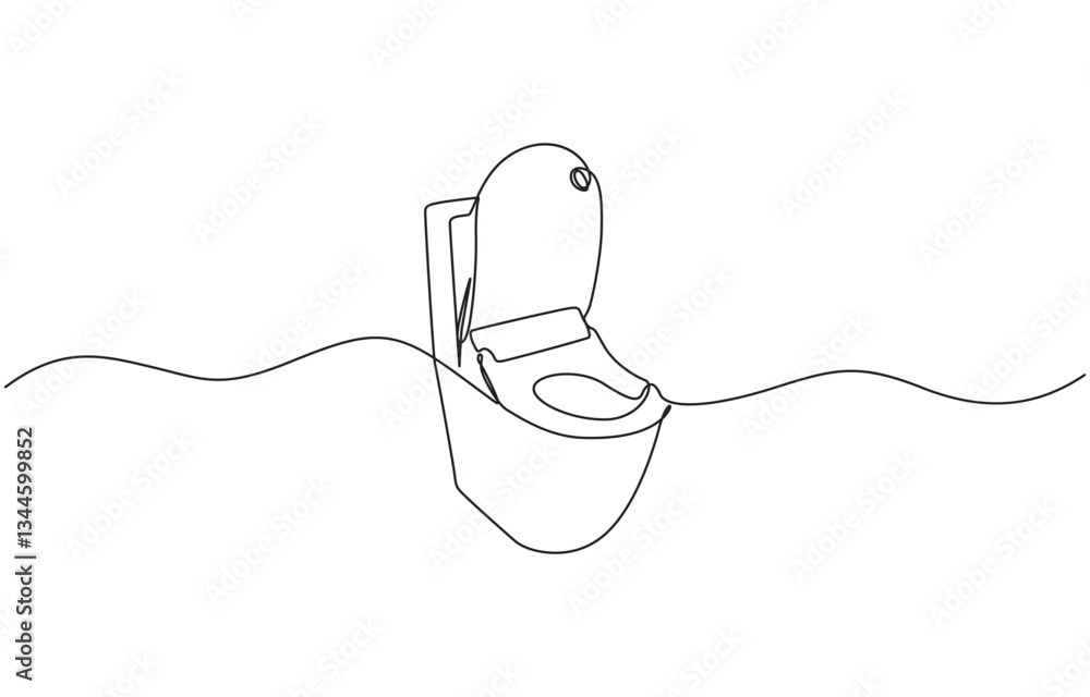 Fototapeta premium Continuous one line drawing of hygienic flush toilet, Bowl icon line continuous drawing vector. One line Bowl icon vector background. toilet icon.