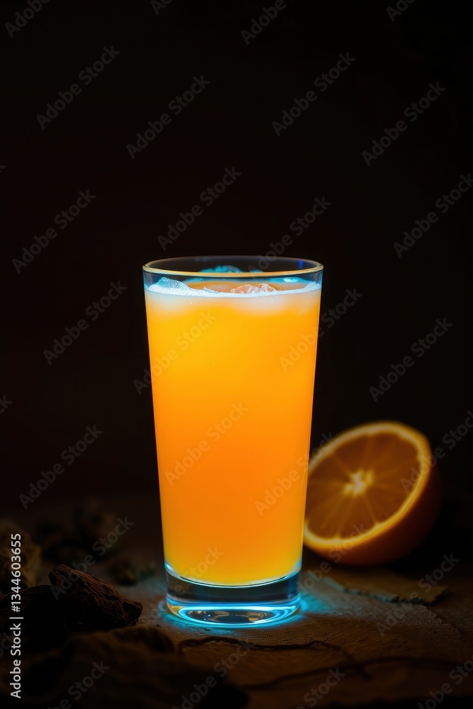Refreshing Orange Juice with Ice Cubes Served in a Clear Glass Refreshing Orange Juice with Ice Cubes Served in a Clear Glass