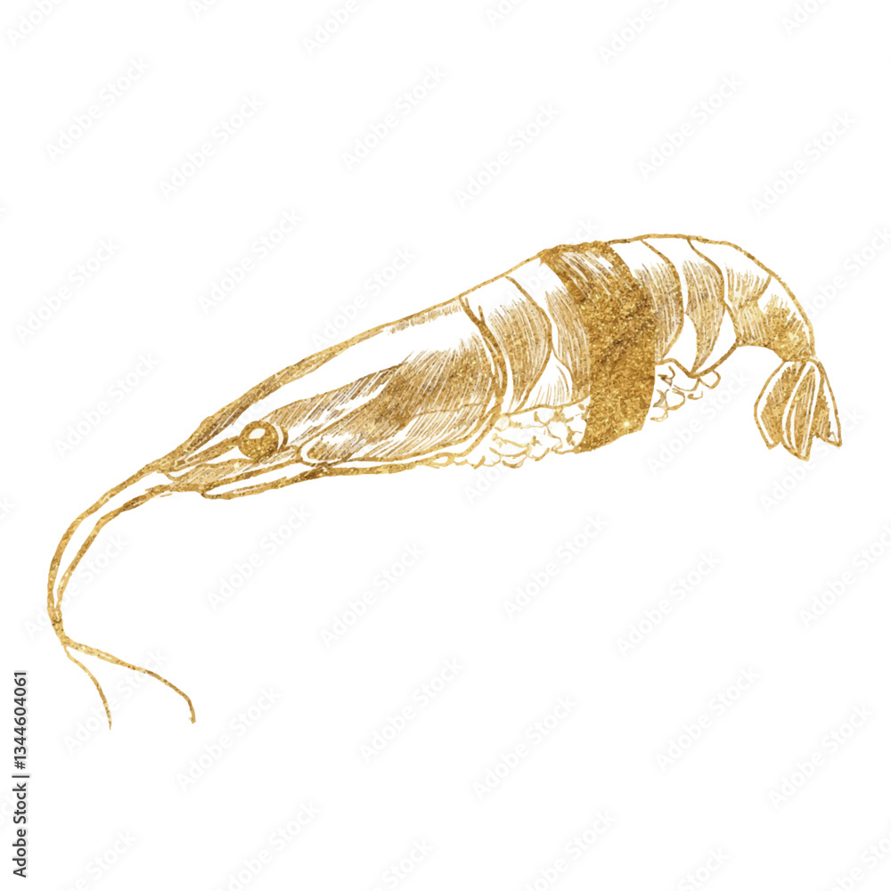 Obraz premium Vector freehand golen sushi scribble isolated on white background. Texture of writing materials. Handwritten Korean food gold doodles and pencil strokes. Drawing of a hand holding chopsticks. 