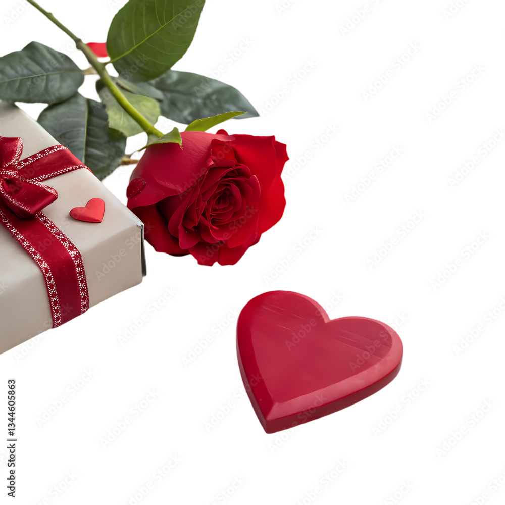 Fototapeta premium Romantic Red Rose, Gift & Heart: Valentine's Image