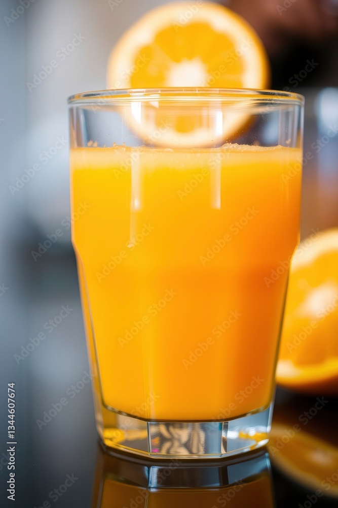 Enjoying Fresh Orange Juice in Glass with Orange Slices Enjoying Fresh Orange Juice in Glass with Orange Slices