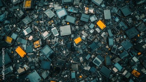 Massive Pile of Discarded Electronic Devices Representing E-Waste Crisis