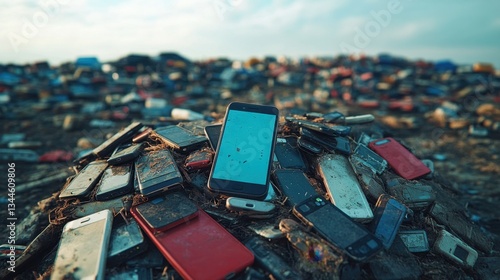 Pile of Discarded Mobile Phones Highlighting E-Waste and Environmental Concerns