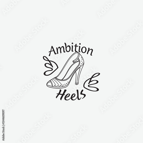 An-elegant-high-heel-shoe-with-the-words--ambition heel vector line art illustration.