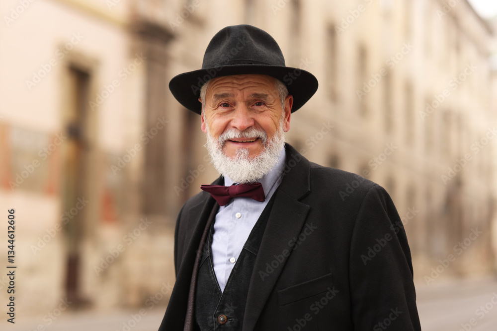 Elegant bearded senior man on city street Elegant bearded senior man on city street