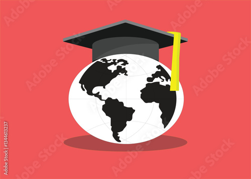 globe with world map and graduation cap