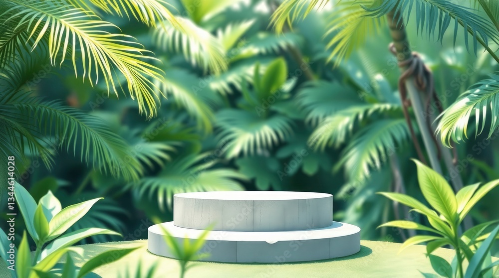 Displaying Product on Concrete Podium Surrounded by Tropical Greenery and Plants Displaying Product on Concrete Podium Surrounded by Tropical Greenery and Plants